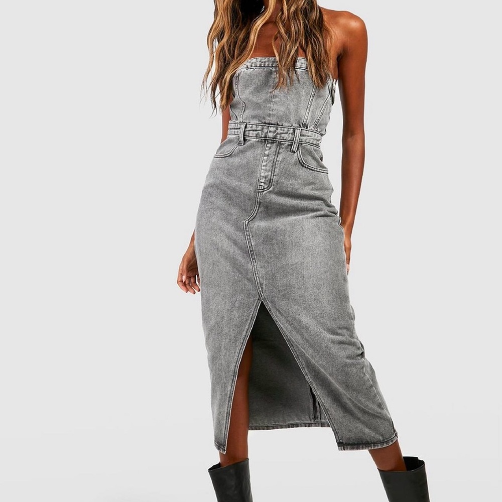 Boohoo Denim Bandeau dress....Not stretchy